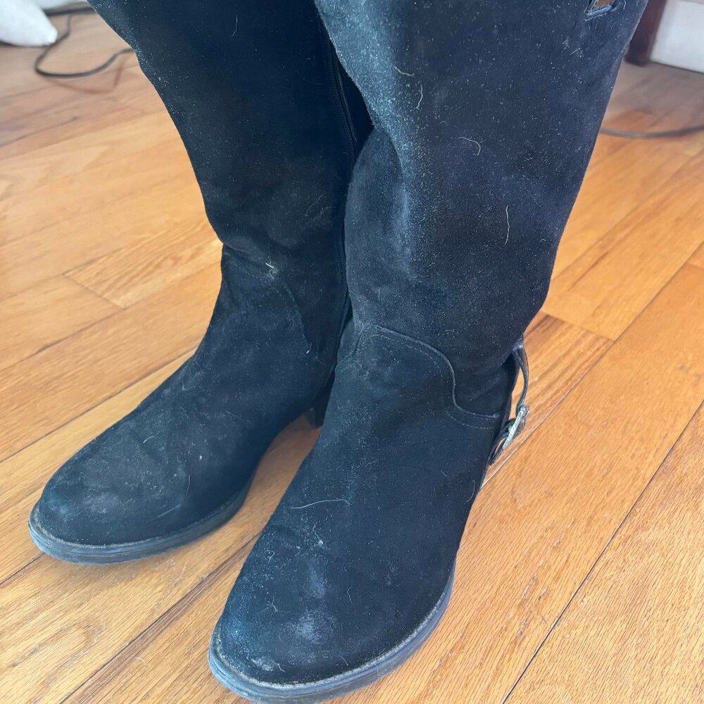 Womens knee high black suede wide calf boots size 39 (9)